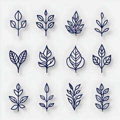 Poster - Elegant Vector Line Art Illustrations of Nature and Leaves Collection