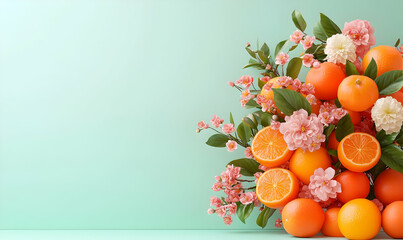 Poster - Fresh Oranges and Blossoms in Minimalist Spring Composition