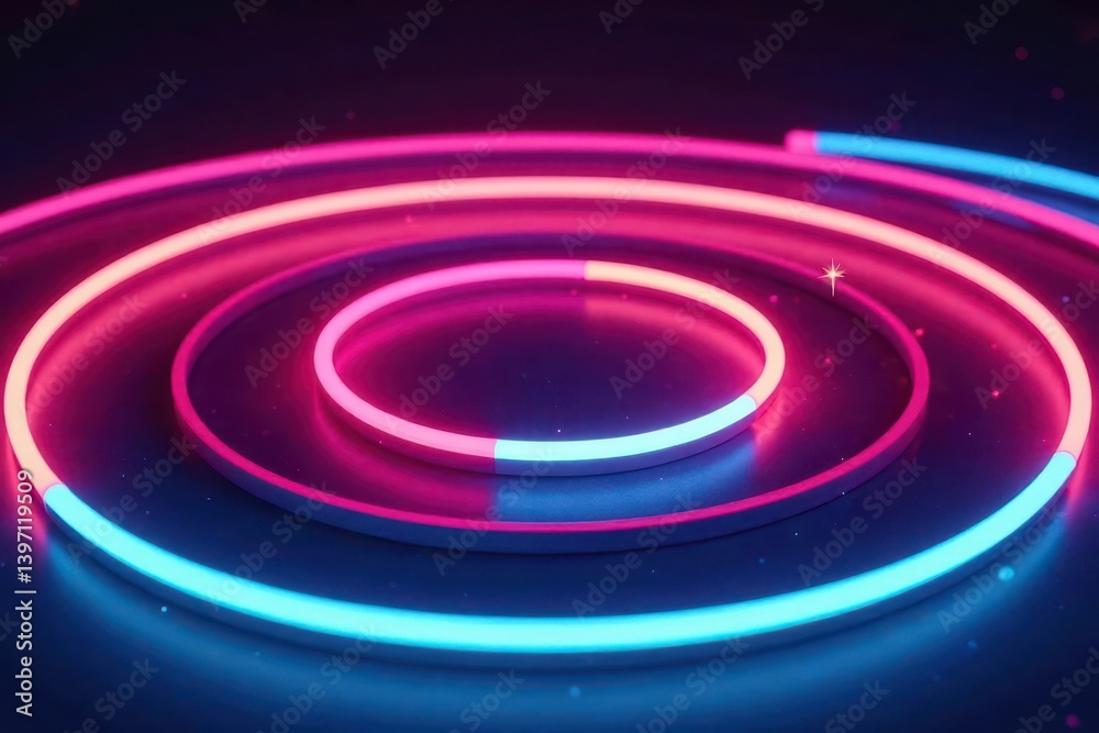 Glowing neon circles ripple outwards, dynamic innovation , energy, neon