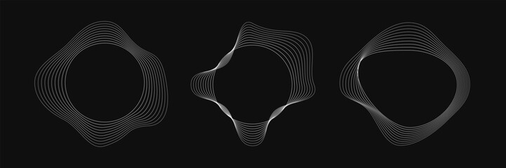 Poster - Set of round curved frames with dynamic wavy stripes