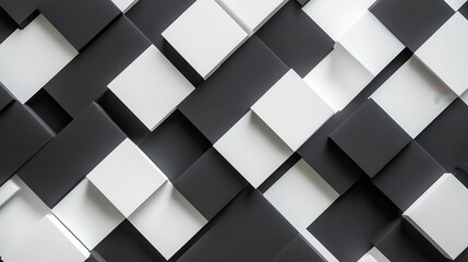 Poster - 3d Pattern square white and black line background poster. Geometric abstract inspiration sketch minimalistic web net math science pattern texture illustration