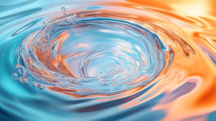 Poster - Abstract iridescent liquid swirl on a light blue and peach background. illustration