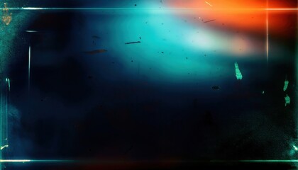 Wall Mural - abstract light streak on scratched film with teal and amber glow for retro background, vaporwave cover, graphic texture

