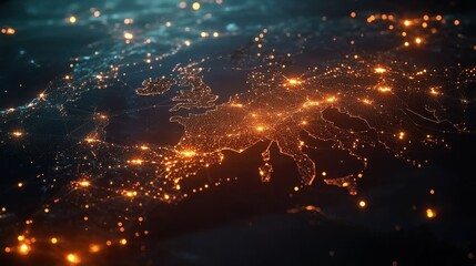 Poster - A Connected World Map with Glowing Lines and Cities illustration