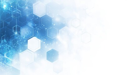 Poster - Modern 3D hexagonal technology abstract background features blue bright energy flashes under hexagons in a futuristic technology design against a white background illustration