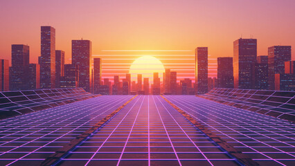Poster - Sunrise at the Futuristic City Background