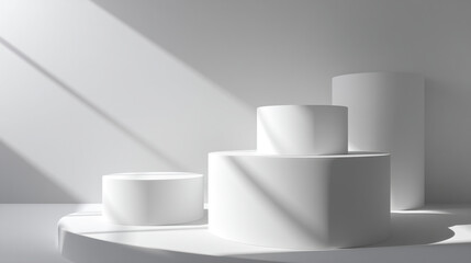 Poster - White product display podiums for showcase presentation background with sunlight and shadow abstract scene