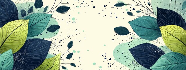 Poster - An organic and minimalist background design featuring abstract green botanical elements, including lined leaves and shapes, for use on banners, websites, flyers, and covers