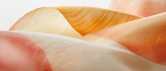Poster - Abstract textile with soft pastel tones in peach and orange, flowing fabric, gentle curves, elegant background.