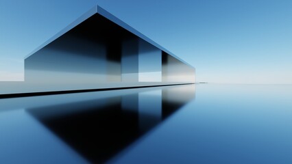 Poster - 3d illustration of abstract minimal architecture background, geometric architectural with chrome or metallic arch design