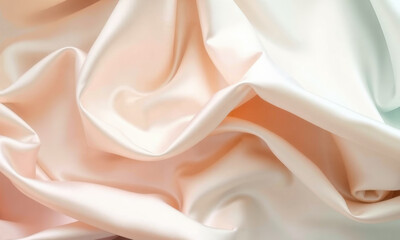 Poster - Soft satin fabric with luxurious sheen, featuring gentle folds and blend of pastel colors, creating elegant and sophisticated appearance