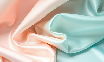 Poster - Soft satin fabric in pastel colors, featuring gentle folds and smooth texture, evokes sense of luxury and elegance. Perfect for fashion and interior design