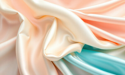 Poster - Soft satin fabric in pastel colors, featuring gentle folds and smooth texture, evokes sense of luxury and elegance. Perfect for fashion and interior design