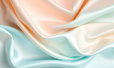 Poster - Soft satin fabric in pastel colors, featuring gentle waves and folds that create luxurious and elegant appearance, perfect for fashion and interior design