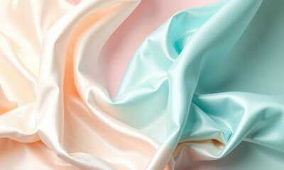 Poster - Luxurious satin cloth in soft pastel colors, featuring gentle folds and smooth texture, evokes sense of elegance and sophistication