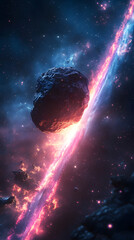 Wall Mural - Asteroid in Space with a Glowing Trail