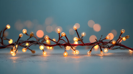 Poster - Cozy and Warm String Lights with Delicate Glow on a Soft Background for Festive Atmosphere and Decorative Events