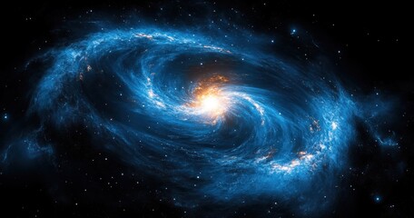 vibrant blue galactic swirls with soft ambient light and spiral arms in a cosmic exploration of the 