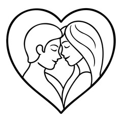 Poster - Minimalist Line Art of Man and Woman in Heart Shape Vector Illustration on Transparent Background