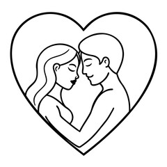Poster - Minimalist line art design of a Man and Woman in heart shape vector illustration isolated on a transparent background