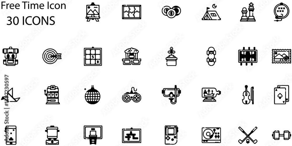Set of Free Time icons. Line art style icons bundle. vector ...