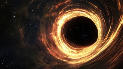 Wall Mural - Cosmic Black Hole Surrounded by Fiery Light and Stars in Space