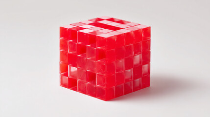 Poster - Red cube made of smaller cubes stock photo for geometric shapes and abstract design projects visual art
