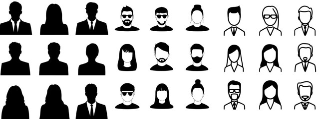 Poster - this extensive set includes hand-drawn male and female avatar profile icons, as well as modern flat 