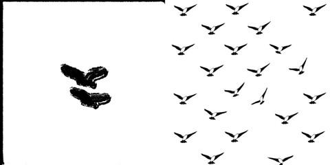 Poster - a modern hand-drawn sketch or illustration featuring a set of simple bird silhouettes flying through