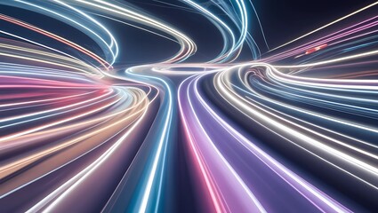 Poster - Elegant Light Trails in Soft Gradient Colors Forming a Dynamic Wave Pattern for Modern Business Solutions