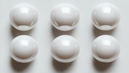 Poster - Six Glossy White Spheres on a Light Background for Abstract Design and Artistic Themes