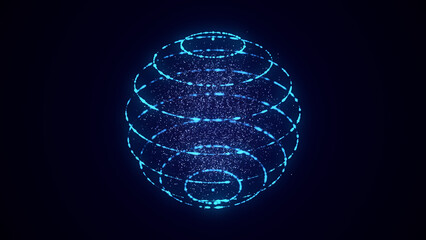Futuristic sci-fi sphere in space. Technology circle a network connection big data. Digital ai background with particles. Abstract frame ball. 3D wireframe geometric sphere. 3D rendering.