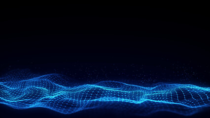 Wall Mural - dark cyberspace in digital background. abstract technology wave with motion glowing dots and lines. 