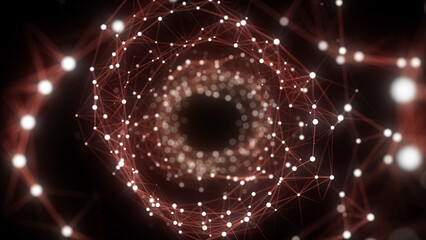 Wall Mural - futuristic sci-fi circle portal in space. 3d ai tunnel with dots and lines. abstract digital wormhol