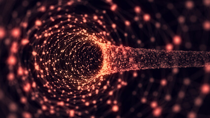 Wall Mural - futuristic sci-fi circle portal in space. 3d ai tunnel with dots and lines. abstract digital wormhol