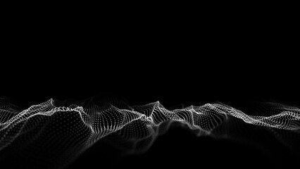 Wall Mural - dark cyberspace in digital background. abstract technology wave with motion dots and lines. connecti