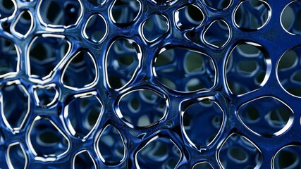 Poster - Close-up view of a blue metal surface featuring fascinating patterns and holes showcasing texture and design in a unique composition