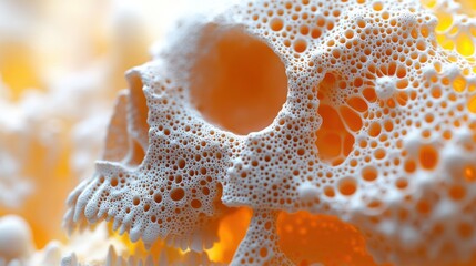 Poster - Macro View of Intricate Foam Texture Resembling a Skull with Soft Glow and Unique Details