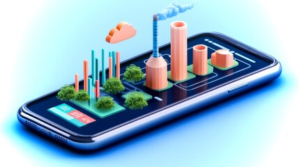Poster - Smartphone infographic showcasing environmental data visualization and AI integration in technology