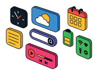 Poster - Isometric digital interface icons set for apps and websites