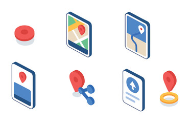 Poster - Isometric navigation icon set with maps and location pins in 3d style