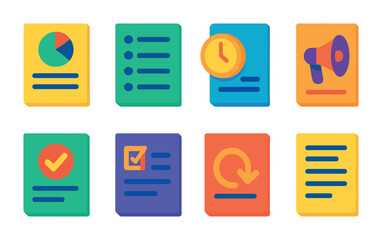 Poster - colorful 3d infographic icons set featuring charts, lists, clocks, and more