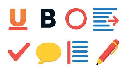 Modern colorful communication and text editing icons set in flat style