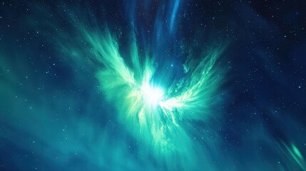 Wall Mural - ethereal cosmic explosion with green and blue hues in space