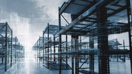 Poster - Double Exposure of Storage Rack Silhouette with Overlaid Graphics