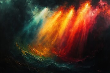 Aufkleber - Colorful Light Beams Ethereal Overlay Dreamlike Atmosphere Surreal Landscape