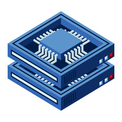 Fototapete - Isometric futuristic server. Isometric database or data center. Abstract blockchain. Computer storage. Cloud storage. Isometric technology