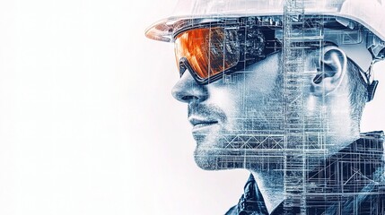 Poster - Engineer in Glasses with 3D Overlay Technology Concept