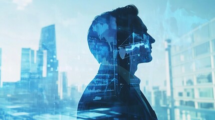 Poster - Double Exposure of Businessman in a Modern Office Setting