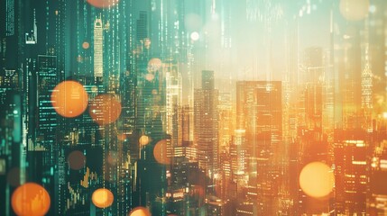 Poster - Double Exposure of Financial Capital with Coins in Urban Background